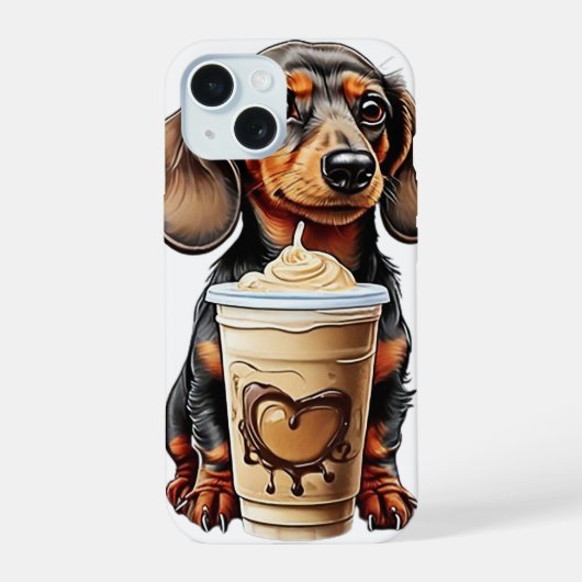 Dachshund en Iced Coffee iPhone 15 Case (Achterkant)