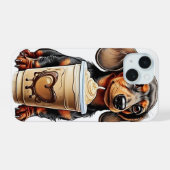 Dachshund en ijskoffie iPhone 15 case (Achterkant horizontaal)