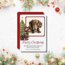 Dachshund en kerstboom Pet Dog Eén foto Feestdagenkaart