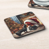 Dachshund en Kerstman Bier Onderzetter (Linkerzijde)