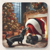 Dachshund en Kerstman Bier Onderzetter (Voorkant)