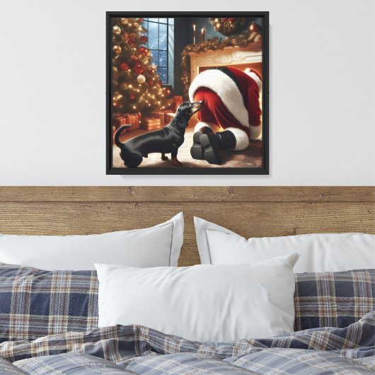 Dachshund en Kerstman  Canvas Afdruk (Insitu (Slaapkamer))