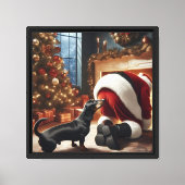 Dachshund en Kerstman  Canvas Afdruk (Voorkant)