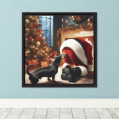 Dachshund en Kerstman  Canvas Afdruk (Insitu (Houten vloer))