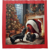 Dachshund en Kerstman Douchegordijn (Voorkant)