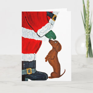 Dachshund En Kerstman Feestdagen Kaart