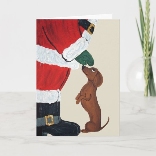 Dachshund en kerstman feestdagen kaart (Voorkant)