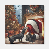 Dachshund en Kerstman  Magneet (Voorkant)