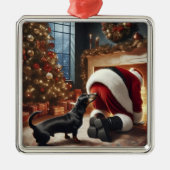 Dachshund en Kerstman Metalen Ornament (Voorkant)