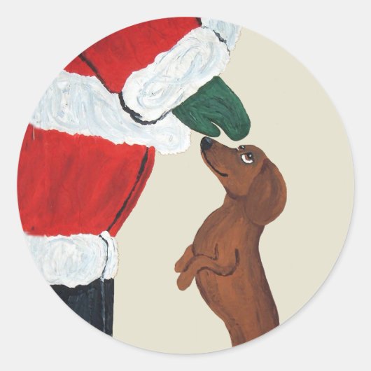 Dachshund en Kerstman Ronde Sticker (Voorkant)