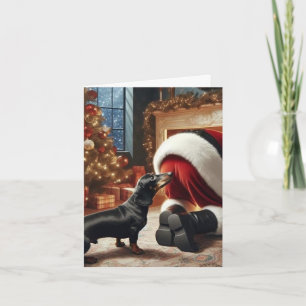 Dachshund en Kerstman Vouwkaart Kaart