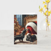 Dachshund en Kerstman Vouwkaart Kaart (Gele Bloem)