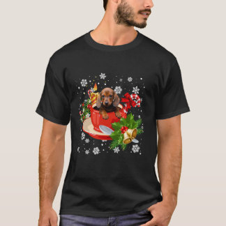 Dachshund en koffie Kerstmis Sneeuw Lichten Pyjama T-shirt