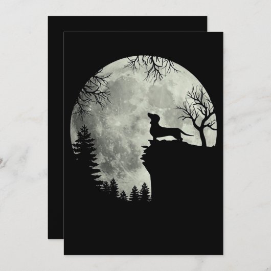 Dachshund En Maan Halloween Kaart (Voorkant / Achterkant)