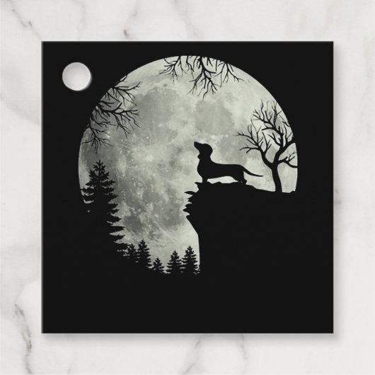 Dachshund en Moon Halloween Bedankjes Labels (Voorkant)