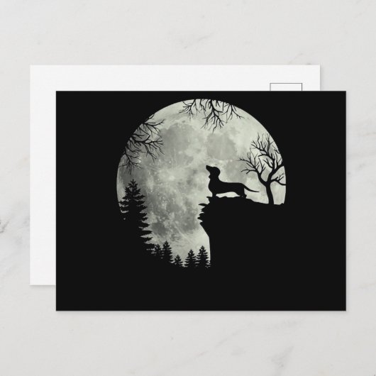 Dachshund en Moon Halloween Briefkaart (Voorkant / Achterkant)
