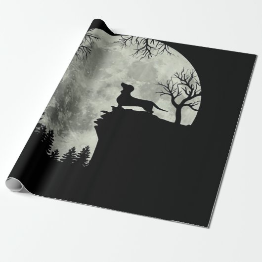 Dachshund en Moon Halloween Cadeaupapier (Uitgerold)