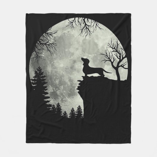 Dachshund en Moon Halloween Fleece Deken (Voorkant)