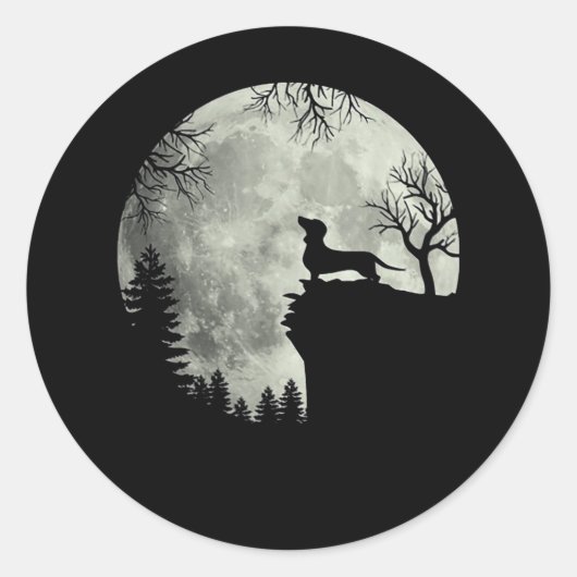 Dachshund en Moon Halloween Ronde Sticker (Voorkant)