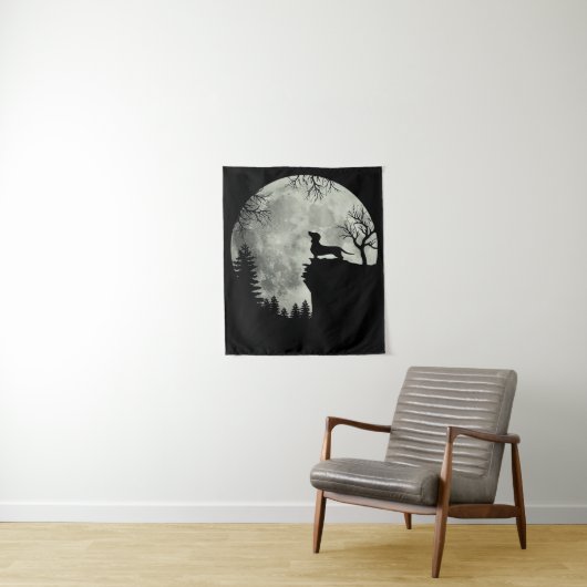 Dachshund en Moon Halloween Wandkleed (In situ)