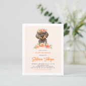 Dachshund en Perzik Bloemen Baby shower Uitnodigin (Staand voorkant)