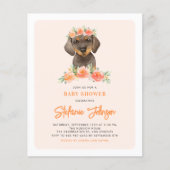 Dachshund en Perzik Bloemen Baby shower Uitnodigin (Voorkant)