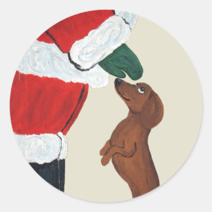 Dachshund en Santa Ronde Sticker