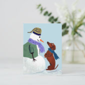 Dachshund En Sneeuwman Ansichtkaart Briefkaart (Staand voorkant)