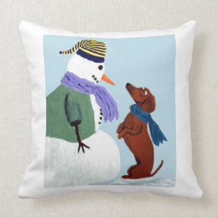 Dachshund en sneeuwMan Kussen