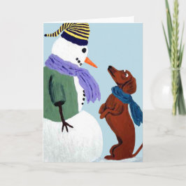 Dachshund en Sneeuwman Notitiekaart