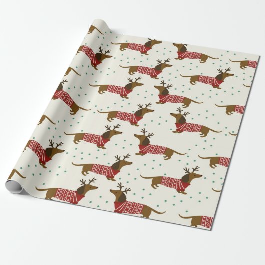 Dachshund en Snowflakes kerstpatroon Cadeaupapier (Uitgerold)