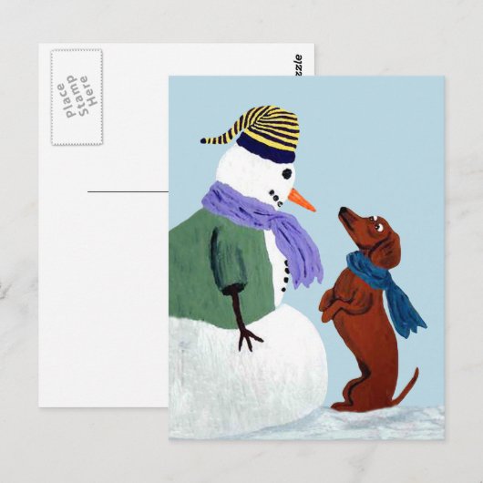 Dachshund en Snowman Briefkaart (Voorkant / Achterkant)