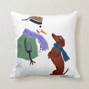 Dachshund en Snowman Kussen
