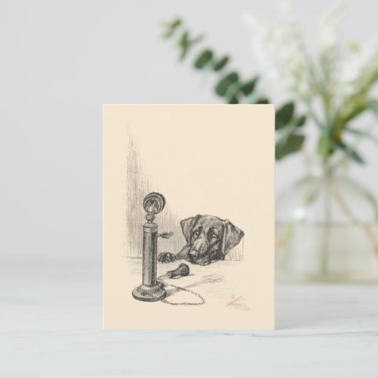 Dachshund en telefoon briefkaart (Staand voorkant)