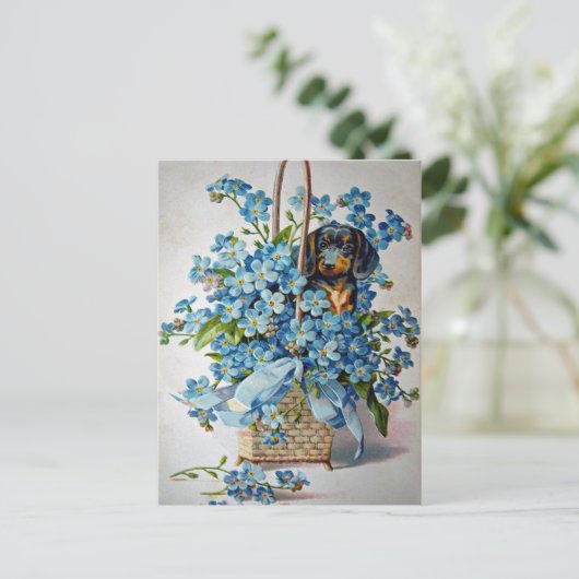 Dachshund en Vergeet-me-Nots Briefkaart (Staand voorkant)