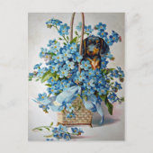 Dachshund en Vergeet-me-Nots Briefkaart (Voorkant)