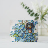 Dachshund en Vergeet-me-Nots Briefkaart (Staand voorkant)