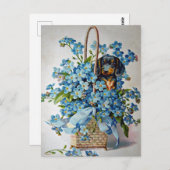 Dachshund en Vergeet-me-Nots Briefkaart (Voorkant / Achterkant)