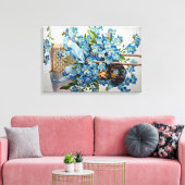 Dachshund en Vergeet-me-Nots Canvas Afdruk (Insitu (Woonkamer))