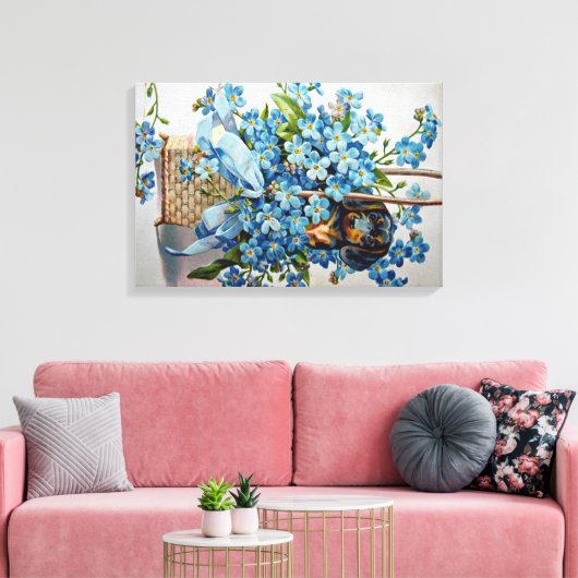 Dachshund en Vergeet-me-Nots Canvas Afdruk (Insitu (Woonkamer))