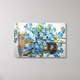 Dachshund en Vergeet-me-Nots Canvas Afdruk