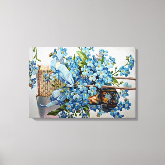 Dachshund en Vergeet-me-Nots Canvas Afdruk (Voorkant)