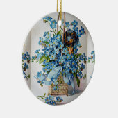Dachshund en Vergeet-me-Nots Keramisch Ornament (Rechts)