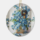 Dachshund en Vergeet-me-Nots Keramisch Ornament (Links)