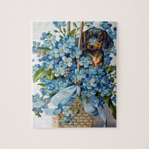 Dachshund en Vergeet-me-Nots Legpuzzel