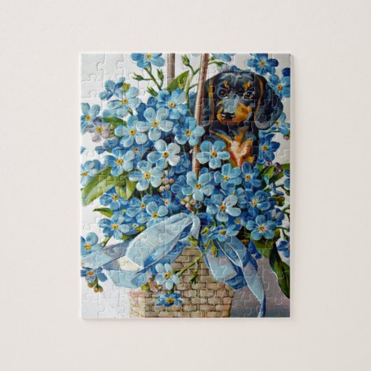 Dachshund en Vergeet-me-Nots Legpuzzel (Verticaal)