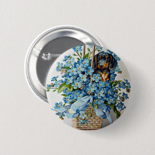 Dachshund en Vergeet-me-Nots Ronde Button 5,7 Cm