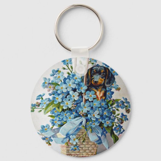Dachshund en Vergeet-me-Nots Sleutelhanger (Voorkant)