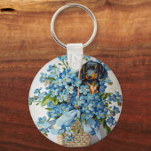 Dachshund en Vergeet-me-Nots Sleutelhanger (Voorkant)