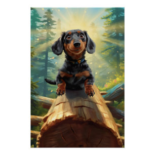 Dachshund en vlinder achtervolging avontuur perfect poster